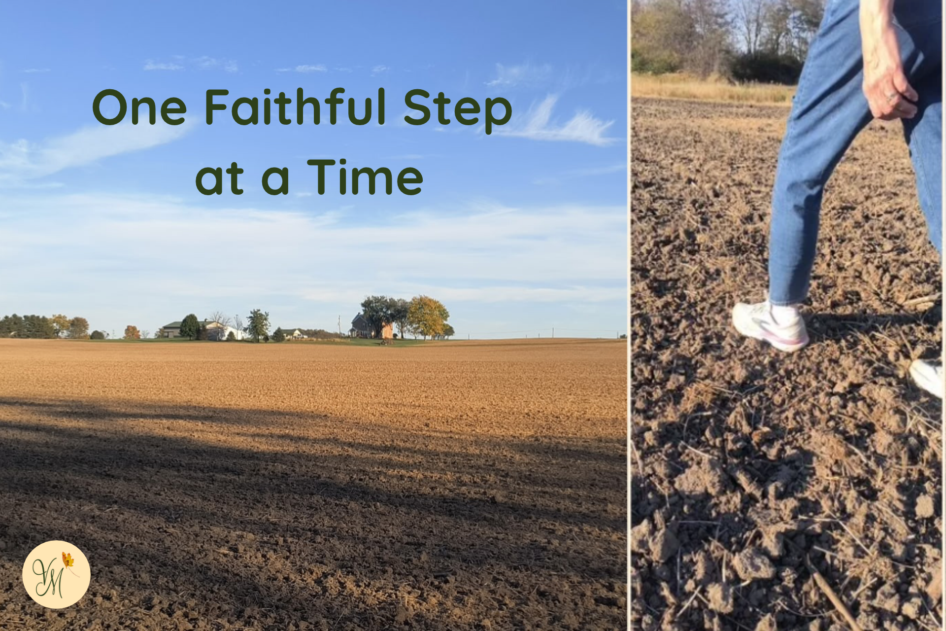 Walking through a freshly tilled farm field, illustrating faithful service and perseverance as part of God's royal priesthood.